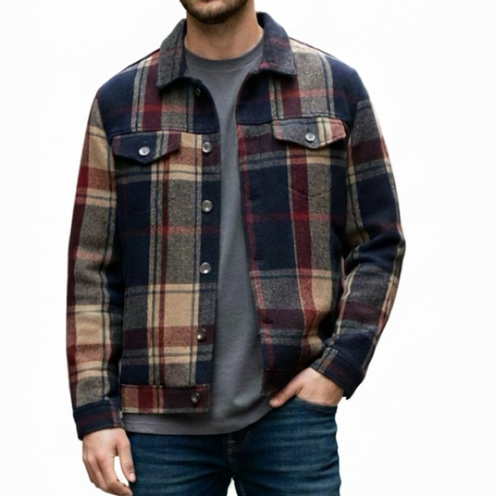 Zara Men's Plaid Jacket - Navy, Red, and Beige